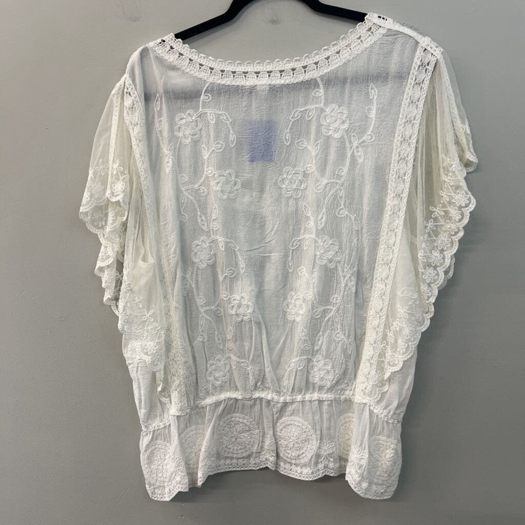 White Embroidered Lace Short Sleeve Top 18/20