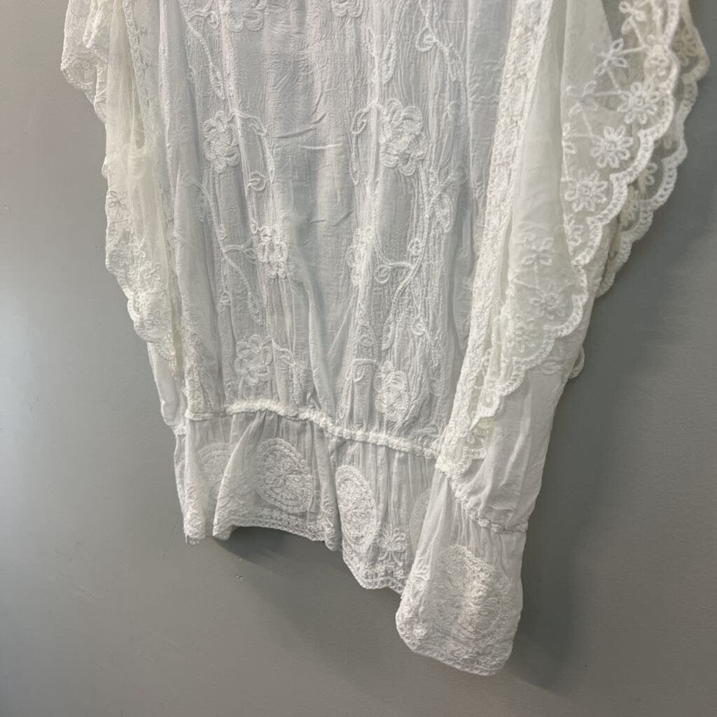 White Embroidered Lace Short Sleeve Top 18/20