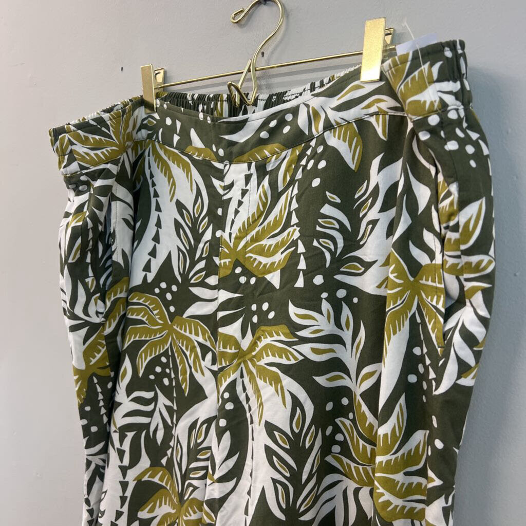 Green Tropical Print Wide Leg Pants XXL Tall
