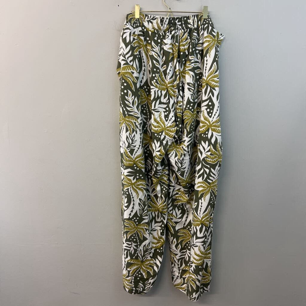 Green Tropical Print Wide Leg Pants XXL Tall