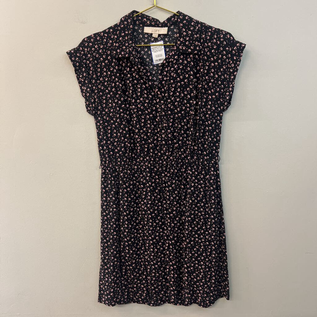 Loft Black/ Pink Print Short Sleeve Dress 2