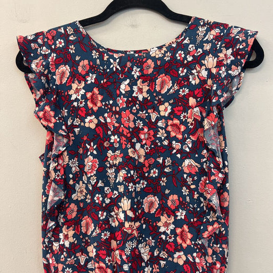 Loft Blue/ Red Print Short Sleeve Romper Small Petite