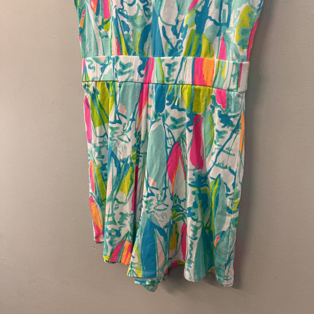 Lilly Pulitzer Blue/ Multi Sailboat Tie Front Romper Extra Small