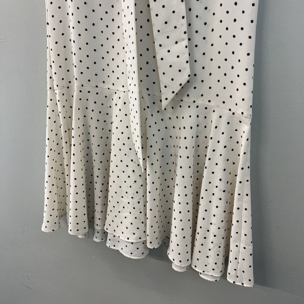 MNG Suit Cream/ Multi Dot Ruffle Hem Tie Neck Dress 2