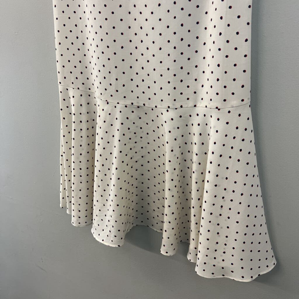 MNG Suit Cream/ Multi Dot Ruffle Hem Tie Neck Dress 2