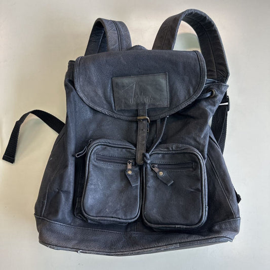 John Weitz Black Leather Cargo Backpack