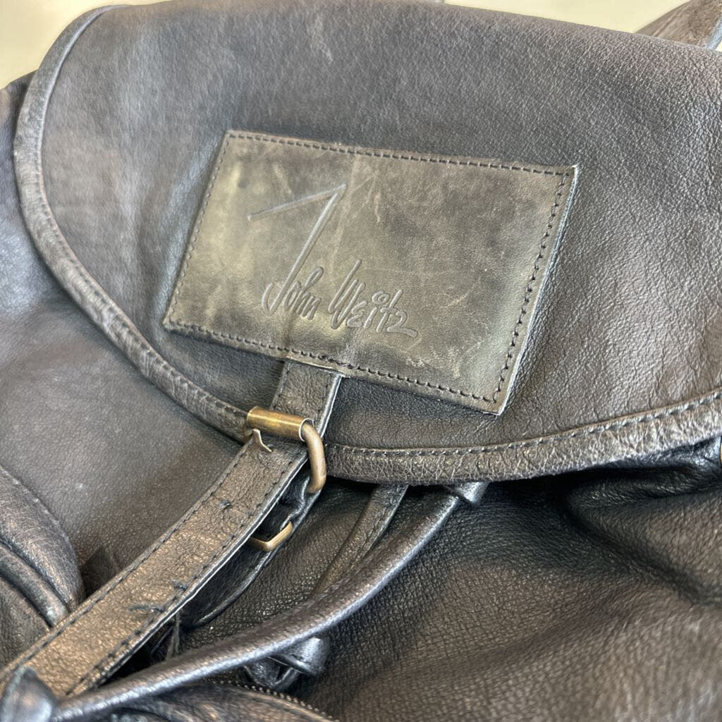 John Weitz Black Leather Cargo Backpack