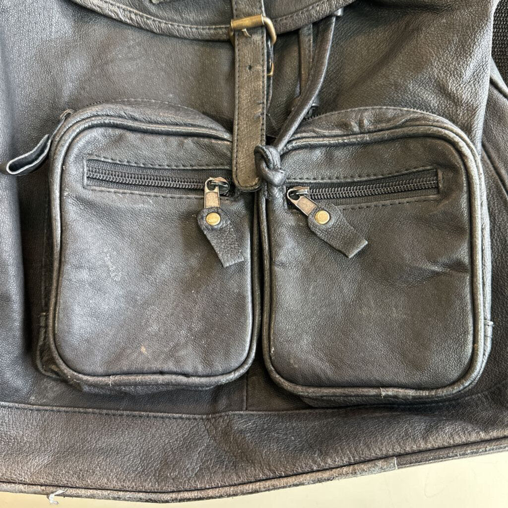 John Weitz Black Leather Cargo Backpack