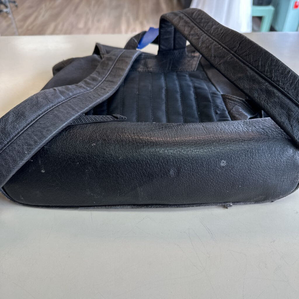 John Weitz Black Leather Cargo Backpack