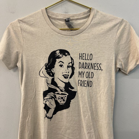 Next Level Beige/ Black Hello Darkness Short Sleeve Graphic Tee Small