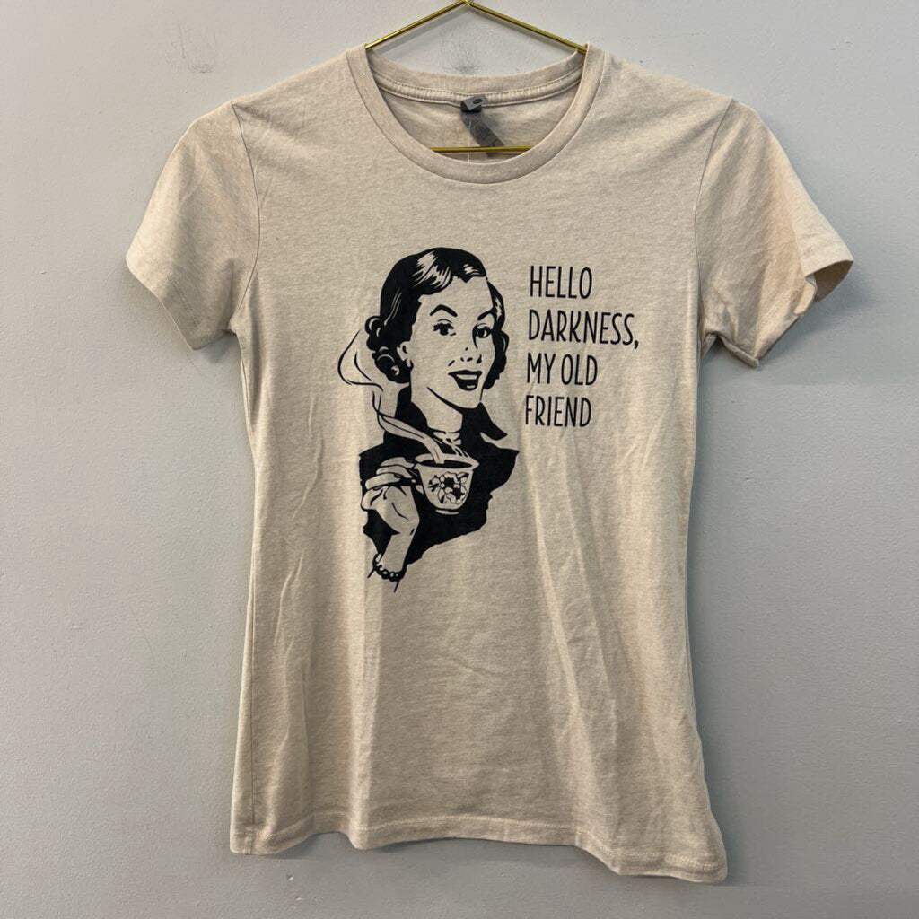 Next Level Beige/ Black Hello Darkness Short Sleeve Graphic Tee Small