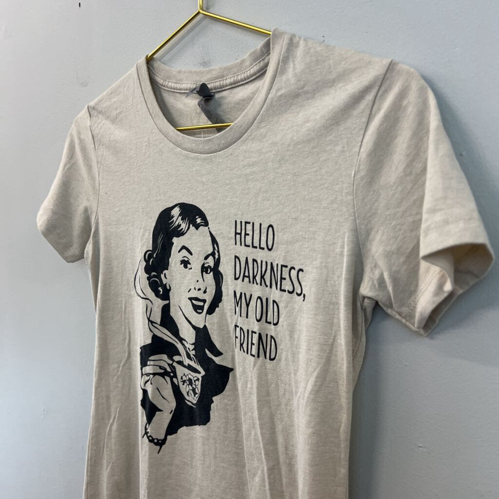 Next Level Beige/ Black Hello Darkness Short Sleeve Graphic Tee Small