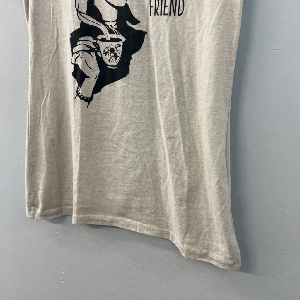 Next Level Beige/ Black Hello Darkness Short Sleeve Graphic Tee Small