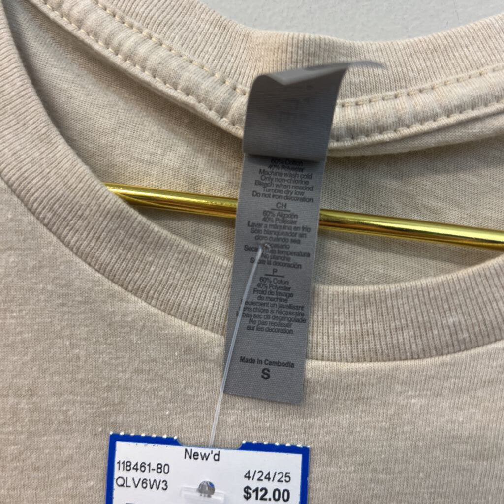 Next Level Beige/ Black Hello Darkness Short Sleeve Graphic Tee Small