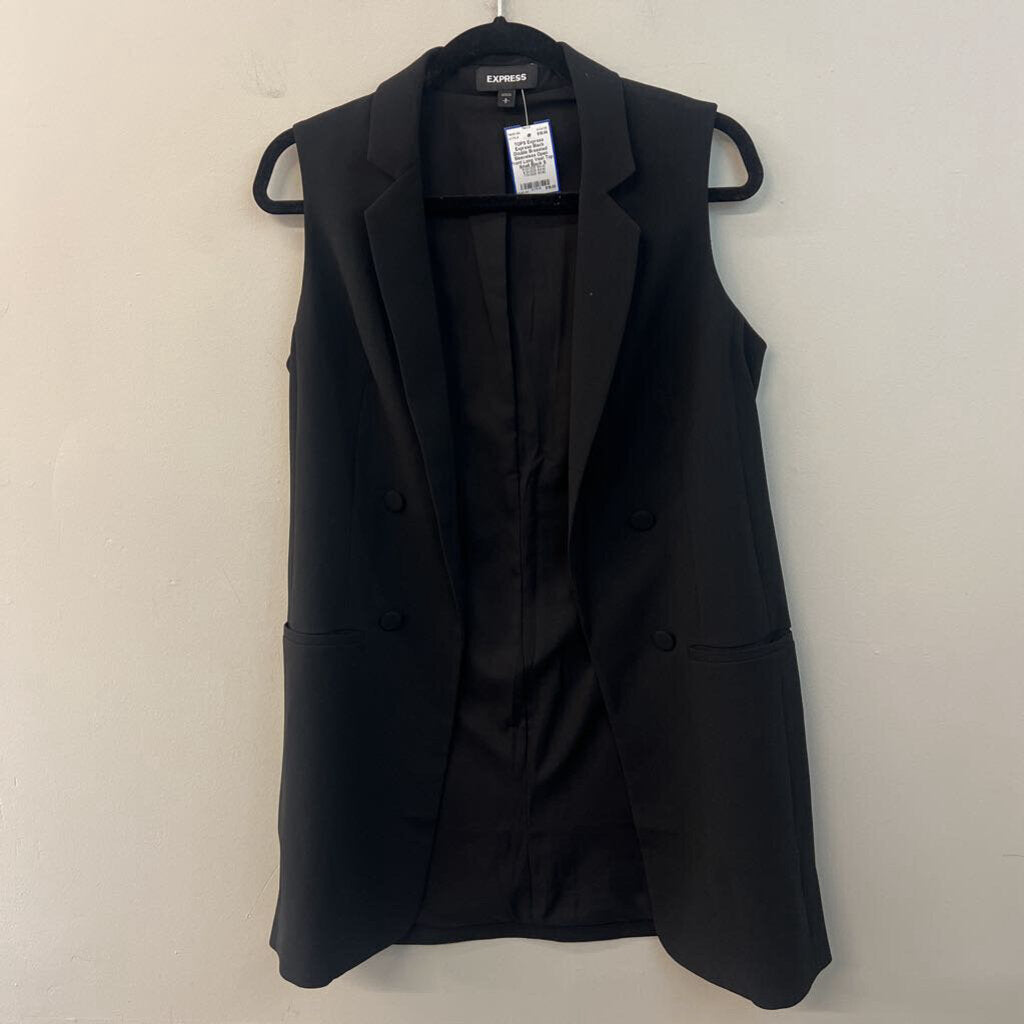Express Black Double Breasted Sleeveless Open Front Long Vest Top Small
