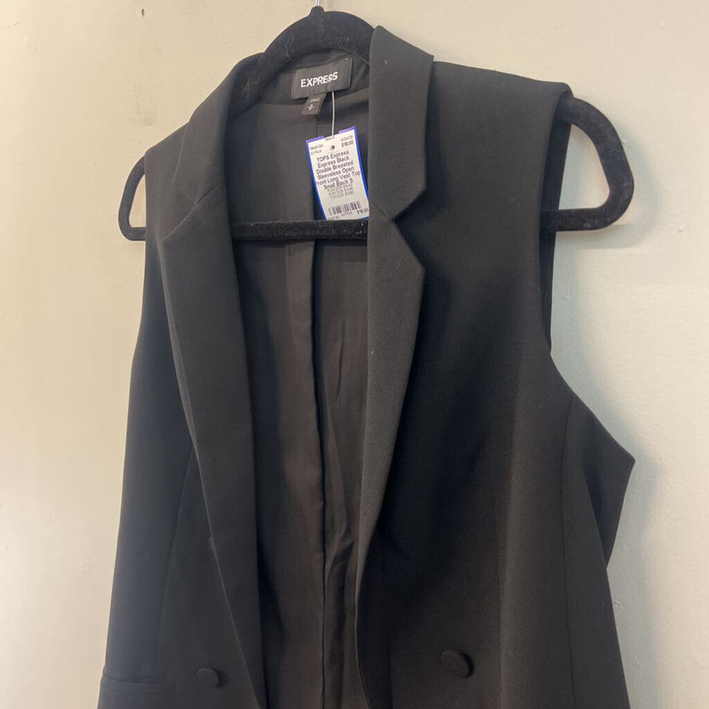 Express Black Double Breasted Sleeveless Open Front Long Vest Top Small