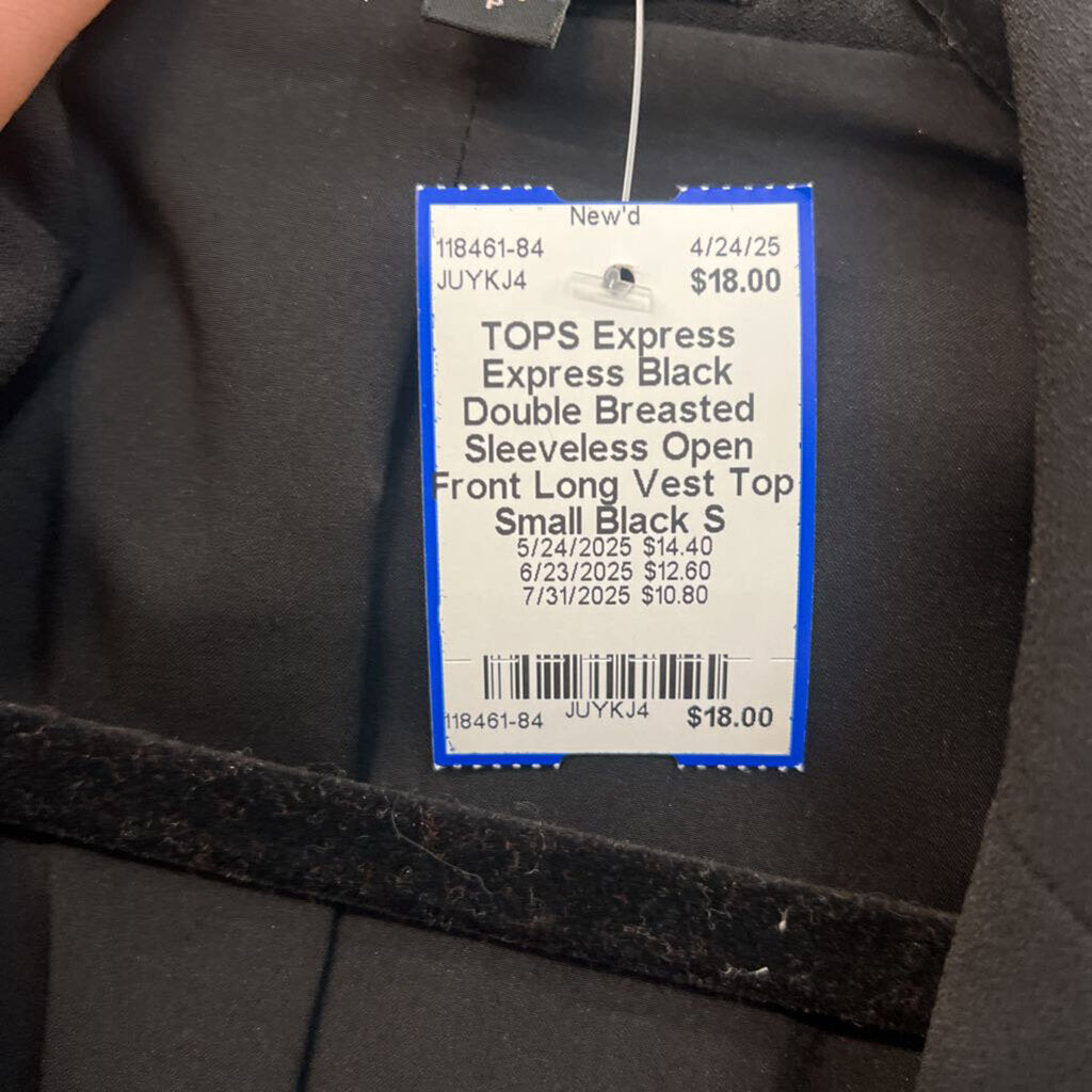 Express Black Double Breasted Sleeveless Open Front Long Vest Top Small