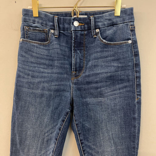 Good American Dark Wash Frayed Hem Skinny Jeans 28