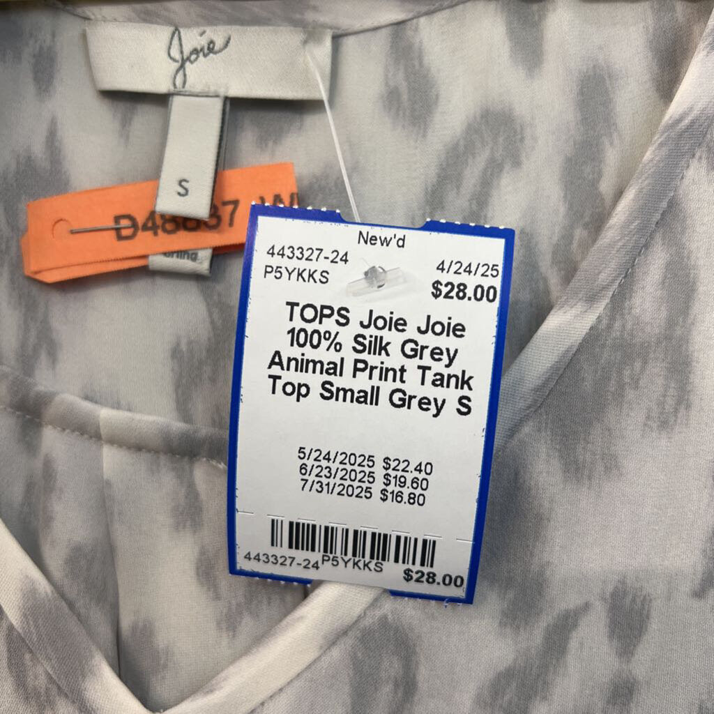 Joie 100% Silk Grey Animal Print Tank Top Small