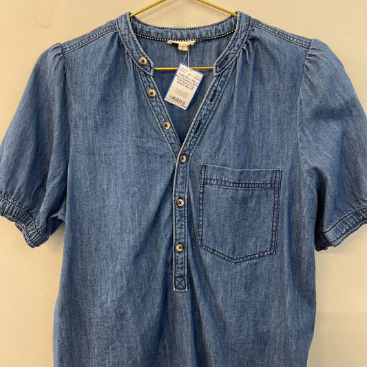Pilcro Blue Chambray Short Puff Sleeve Top Medium