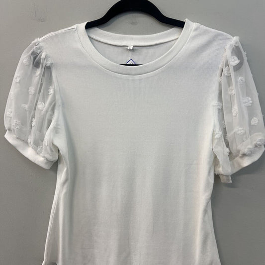 White Polka Dot Short Puff Sleeve Bodysuit Large