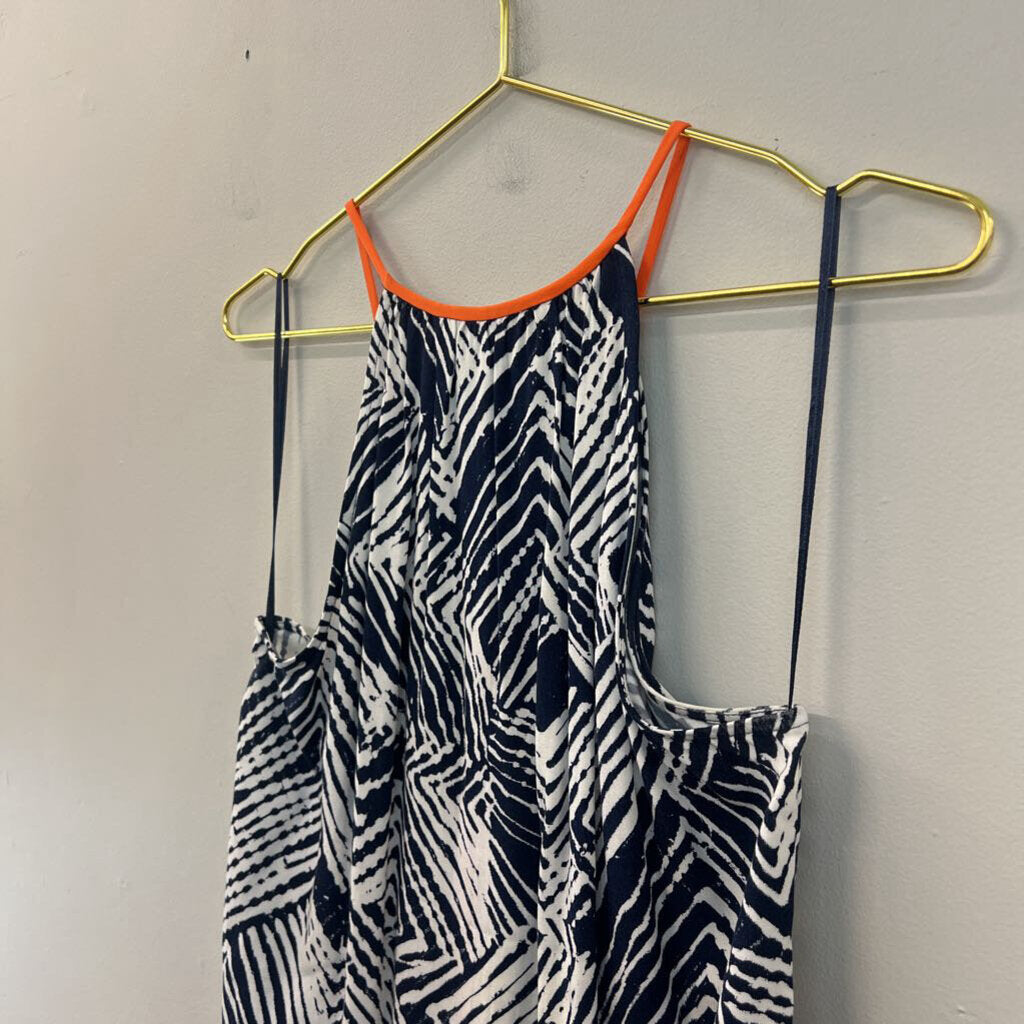 Trina Turk Navy/ White Print Orange/ Pink Trim Tank Top Small
