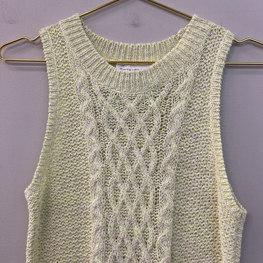 White and Warren Green Cable Knit Sleeveless Sweater Top Small