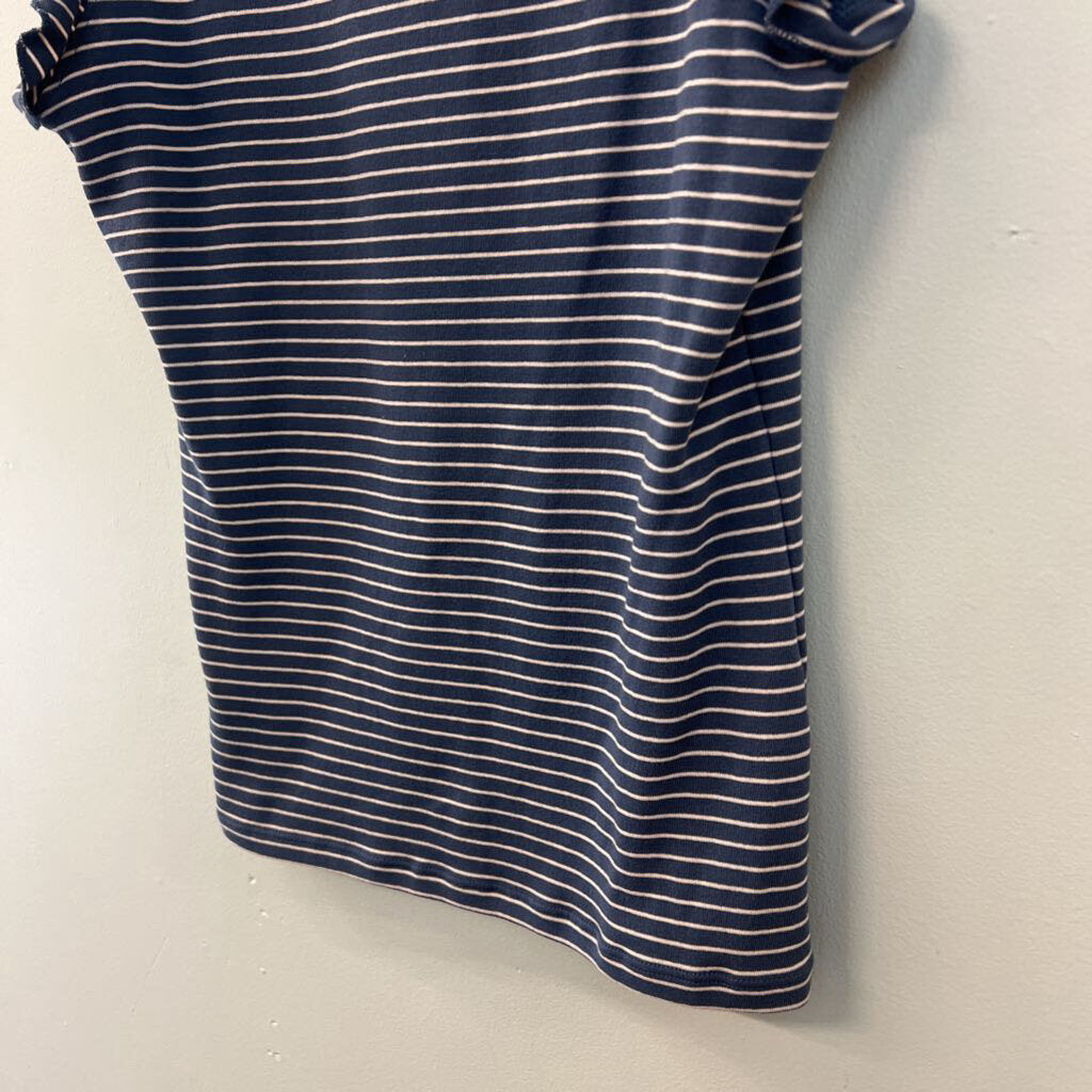 Lilla P Blue/ Pink Striped Short Ruffle Sleeve V Neck Top Small