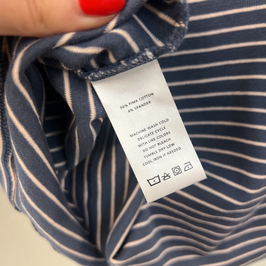 Lilla P Blue/ Pink Striped Short Ruffle Sleeve V Neck Top Small