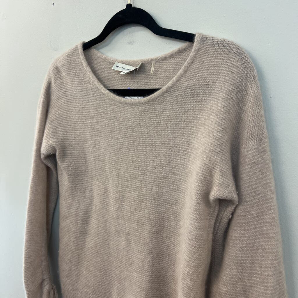 White and Warren Brown 100% Cashmere Long Sleeve Sweater Top Medium