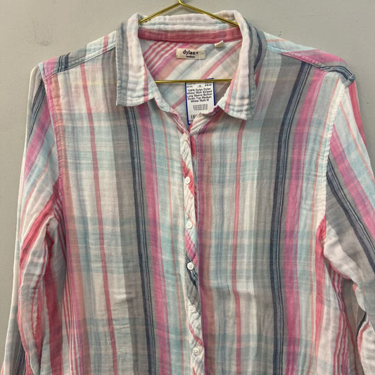 Dylan White/ Multi Striped Long Sleeve Button Down Top Medium