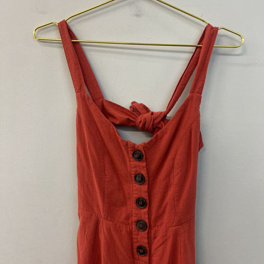 Burnt Orange Button Front Tie Back Jumpsuit Small