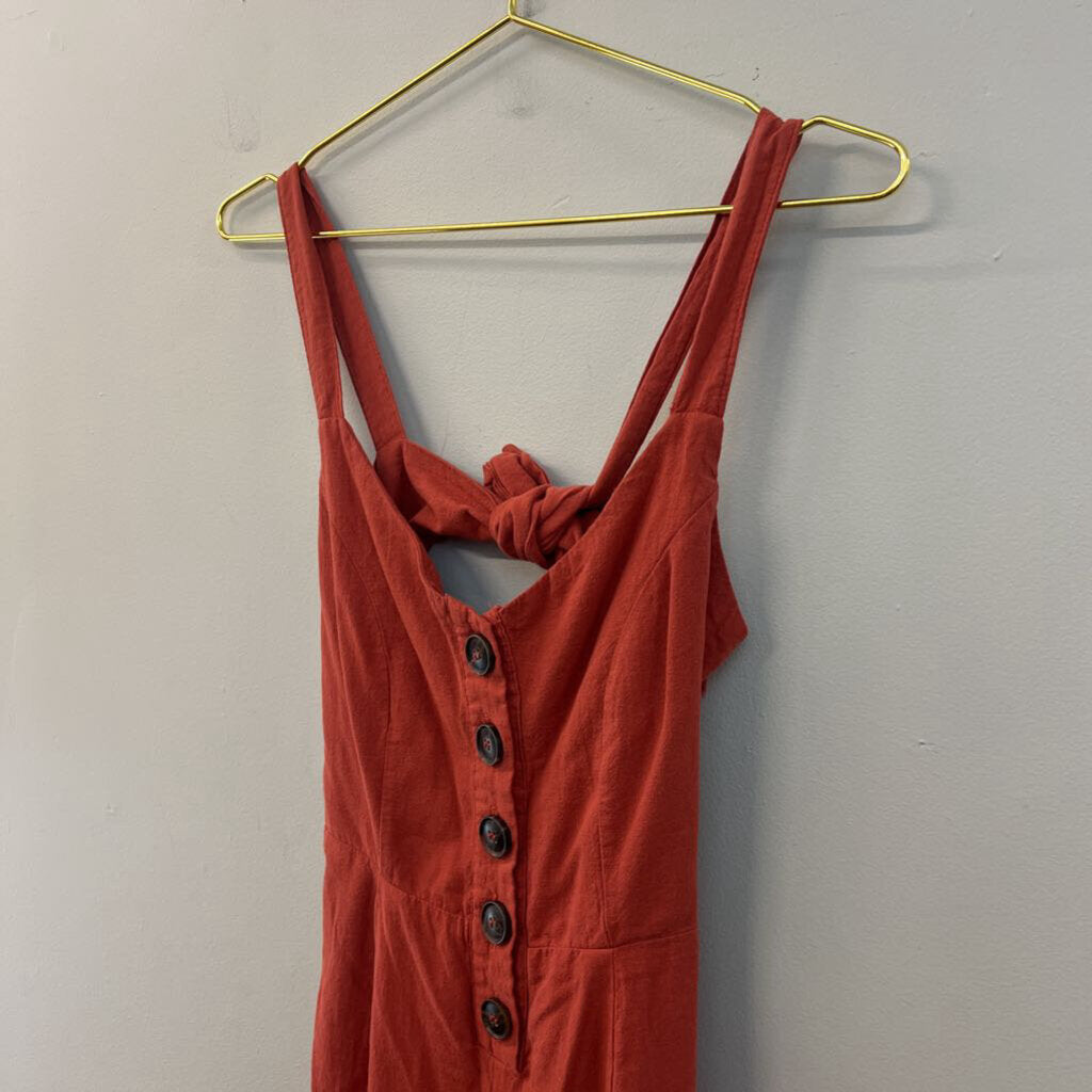 Burnt Orange Button Front Tie Back Jumpsuit Small