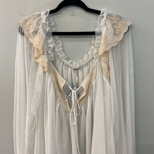 Free People Sheer White Tulle Long Sleeve Embroidered Detail Top Medium