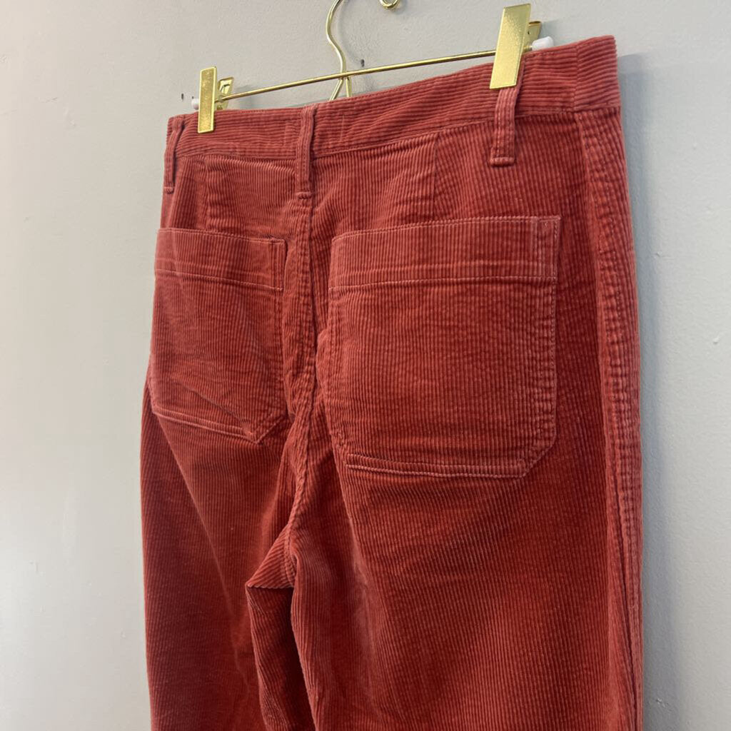 Madewell Red Corduroy Slim Emmett Wide Leg Crop Pants 27