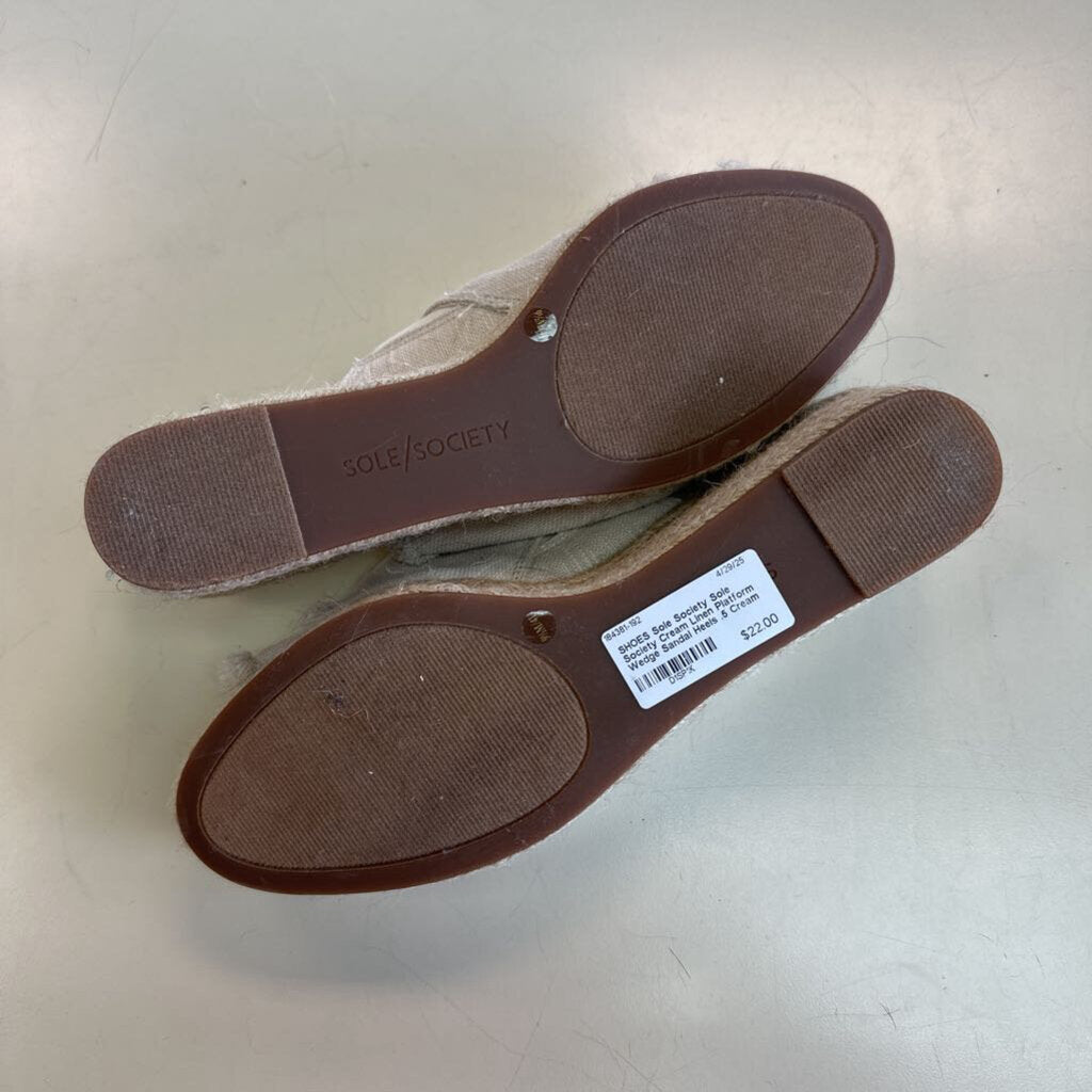 Sole Society Cream Linen Platform Wedge Sandal Heels 9.5