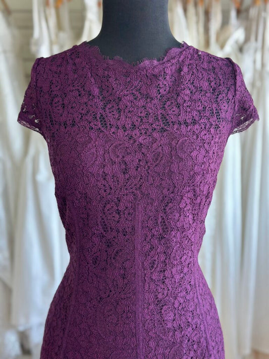 Adrianna Papell Purple Lace Short Sleeve Formal Dress 14