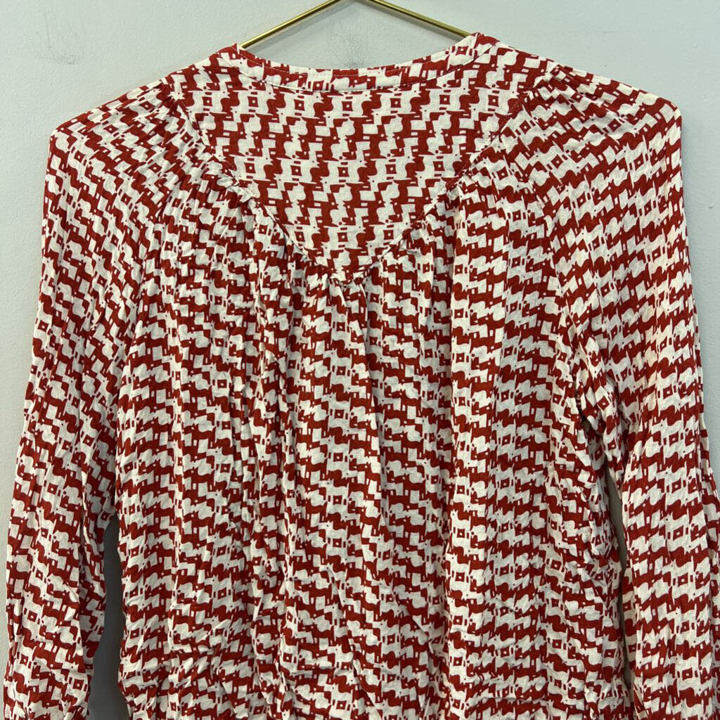 Maeve Red/ White Dog Print Long Sleeve Button Front Top Extra Small