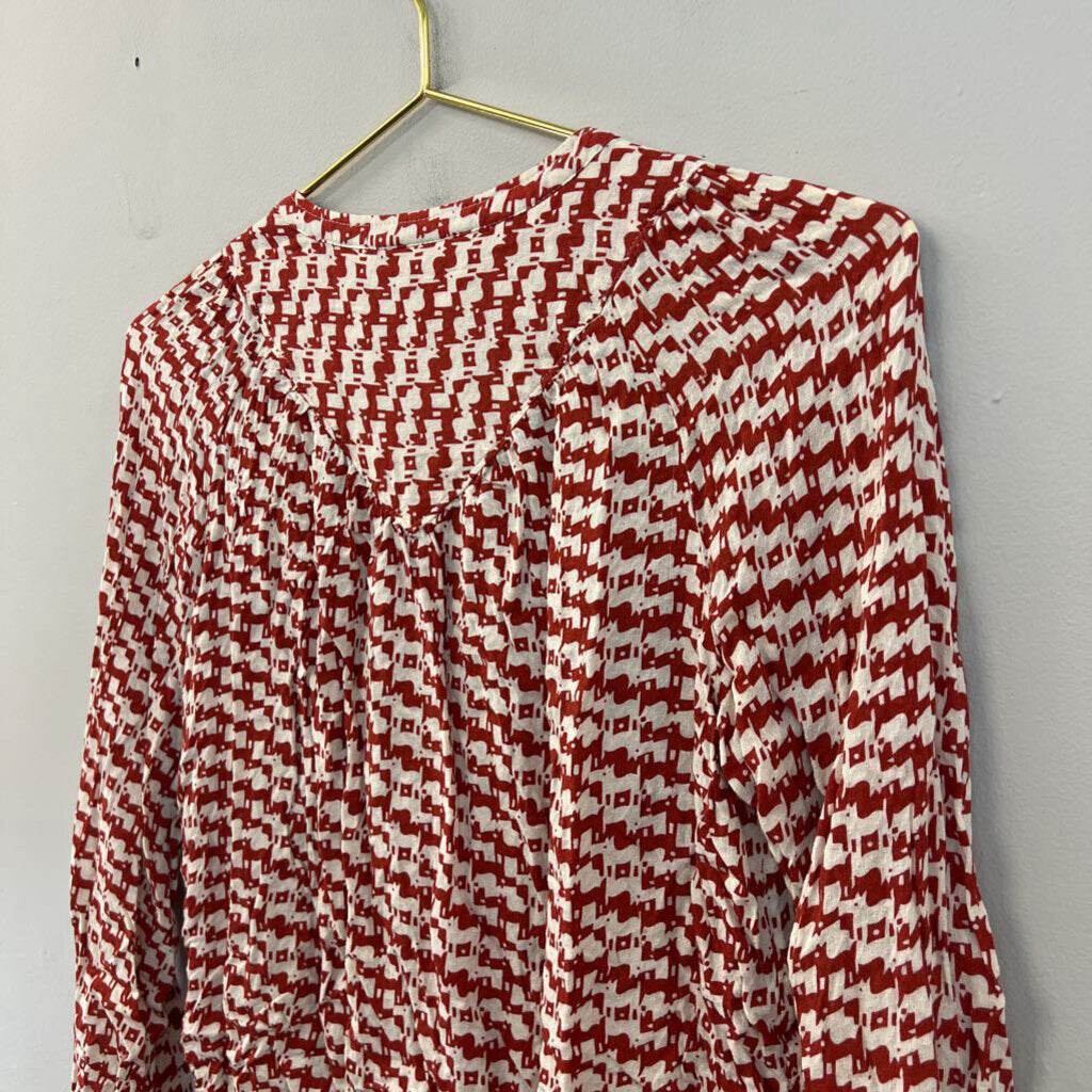 Maeve Red/ White Dog Print Long Sleeve Button Front Top Extra Small