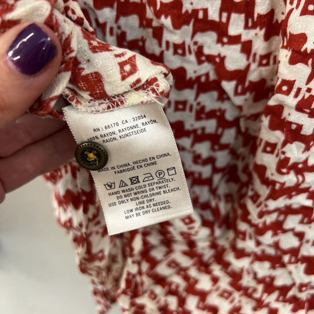 Maeve Red/ White Dog Print Long Sleeve Button Front Top Extra Small