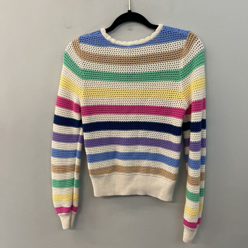 Gap Cream/ Multi Striped Knit Long Sleeve Sweater Top Extra Small