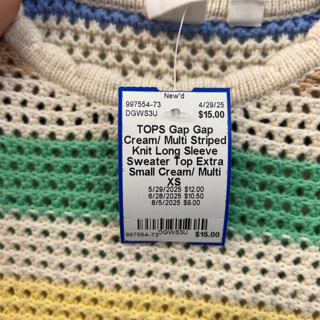 Gap Cream/ Multi Striped Knit Long Sleeve Sweater Top Extra Small