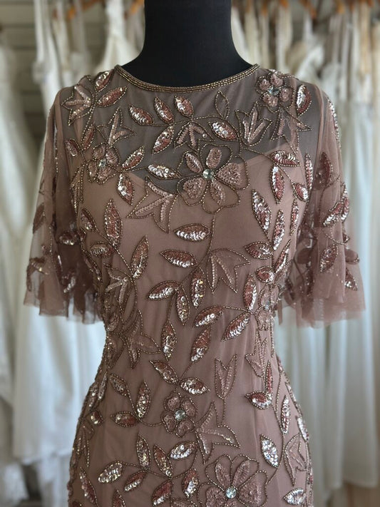 Adrianna Papell Sequin and Tulle Flutter Sleeve Dress 12P