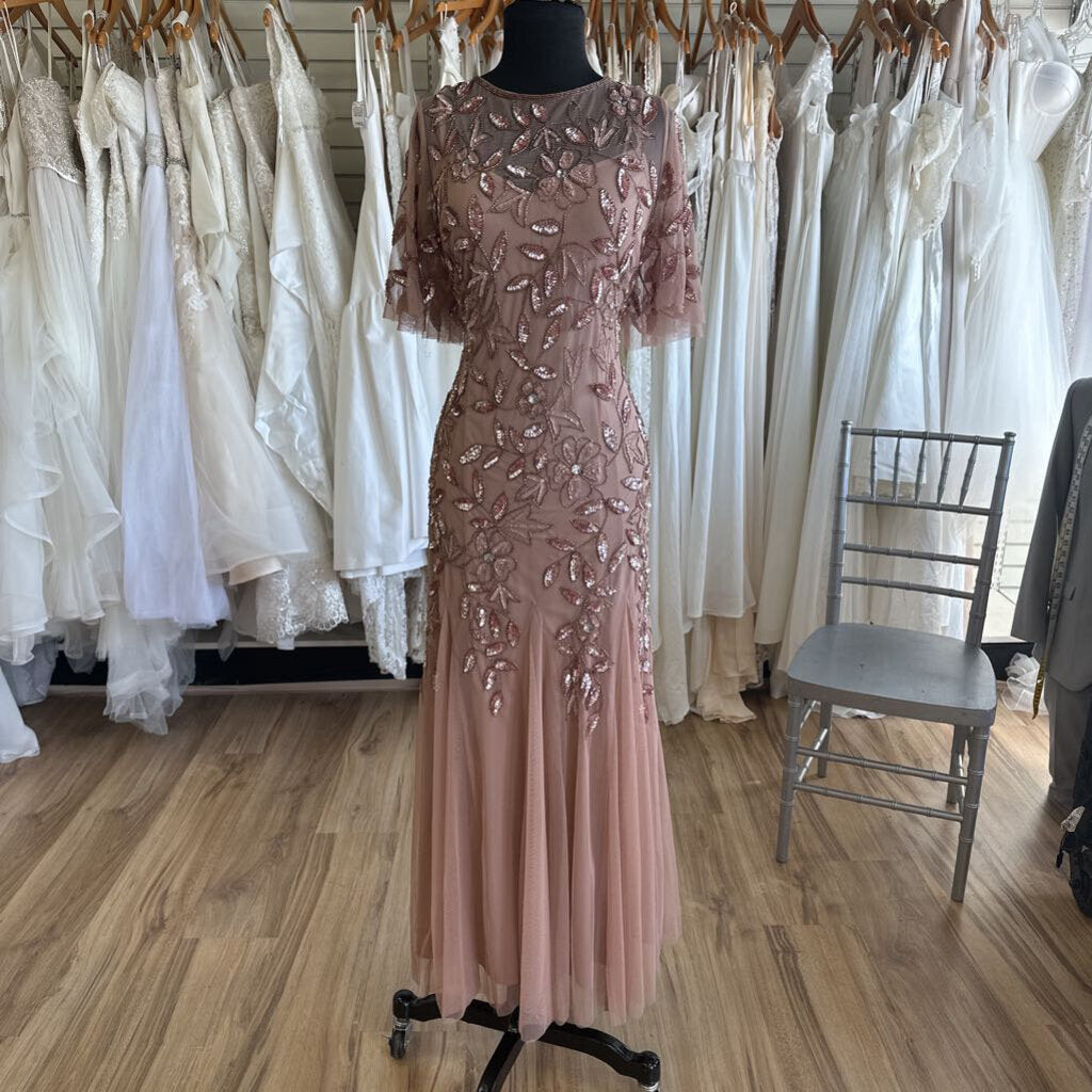 Adrianna Papell Sequin and Tulle Flutter Sleeve Dress 12P