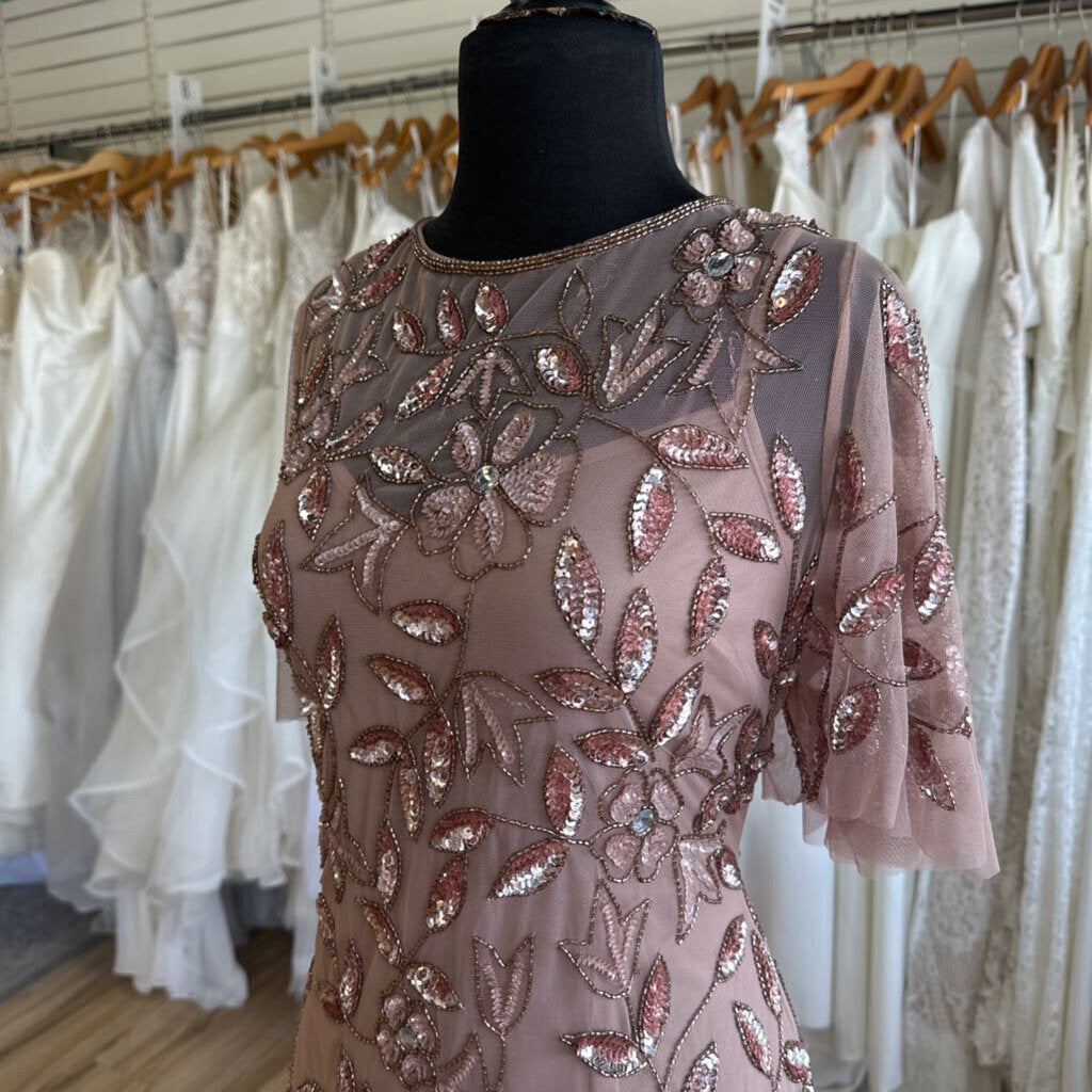 Adrianna Papell Sequin and Tulle Flutter Sleeve Dress 12P