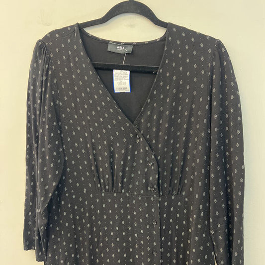 Able Black/ Cream Print Long Sleeve Midi Dress Extra Large
