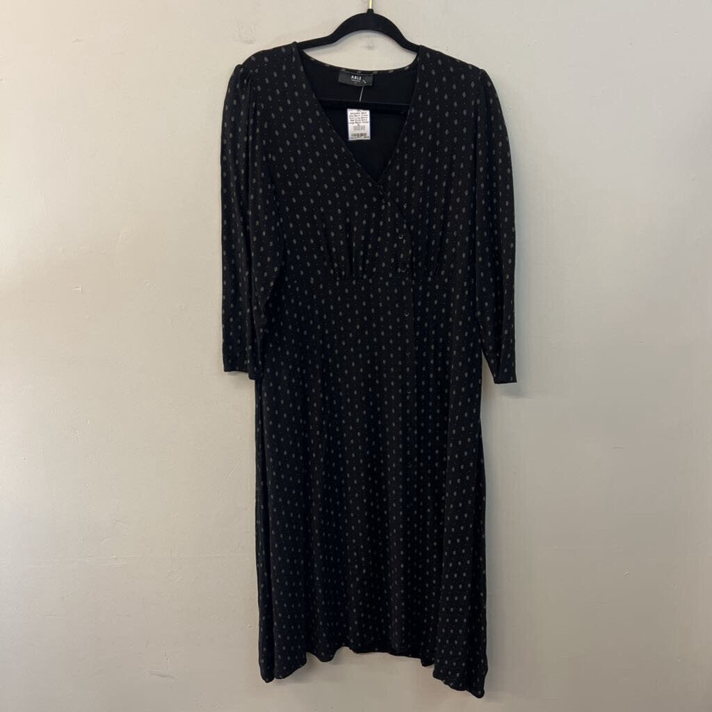 Able Black/ Cream Print Long Sleeve Midi Dress Extra Large
