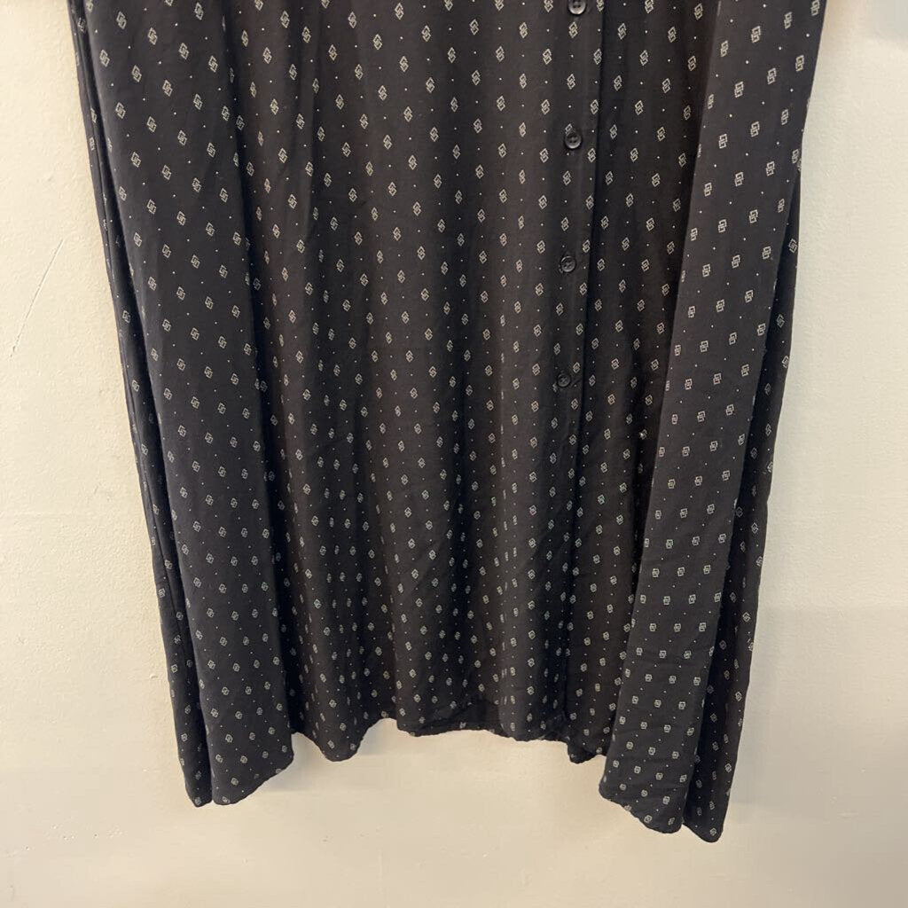 Able Black/ Cream Print Long Sleeve Midi Dress Extra Large