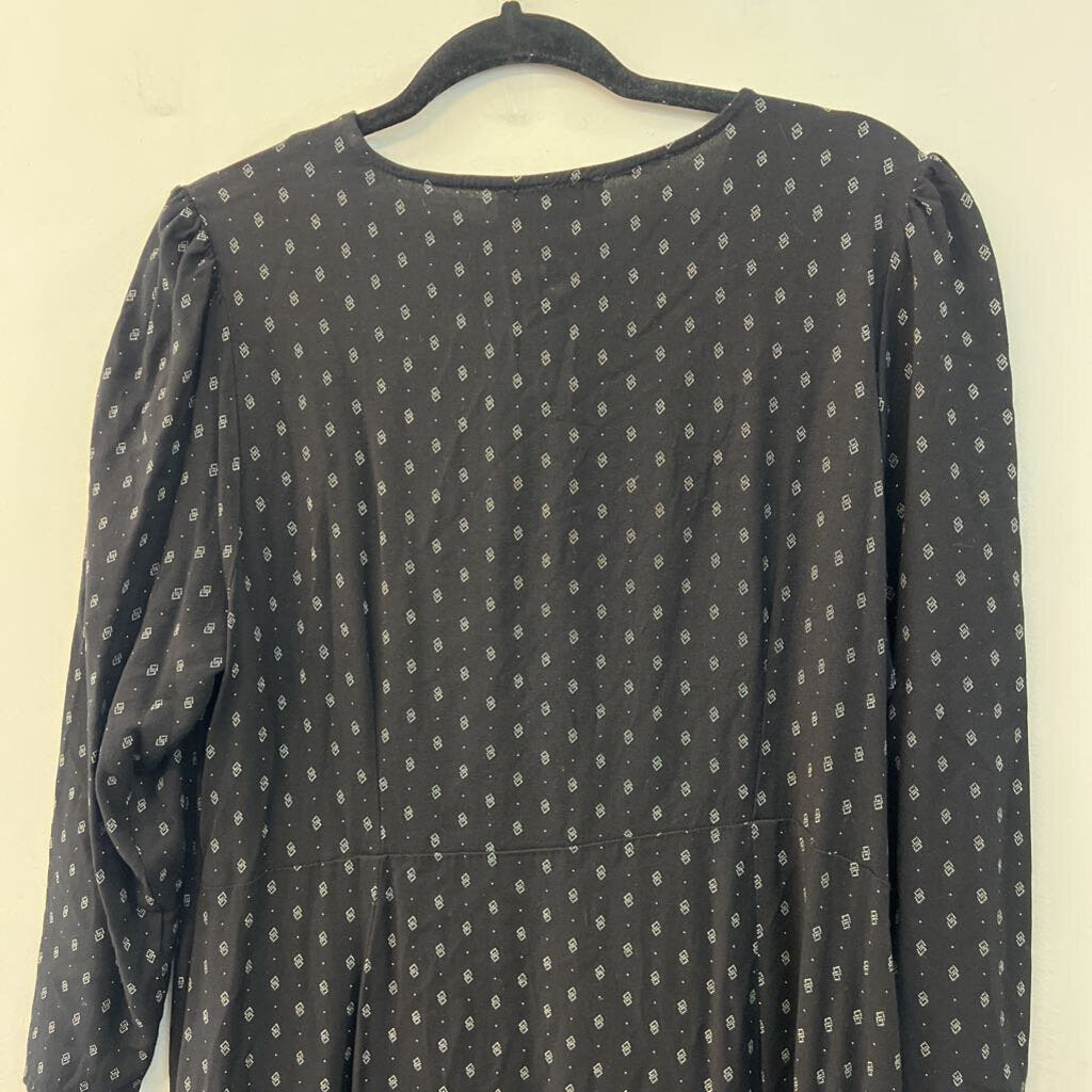 Able Black/ Cream Print Long Sleeve Midi Dress Extra Large