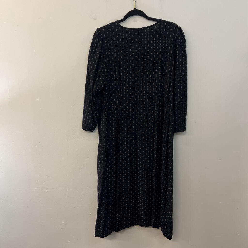 Able Black/ Cream Print Long Sleeve Midi Dress Extra Large